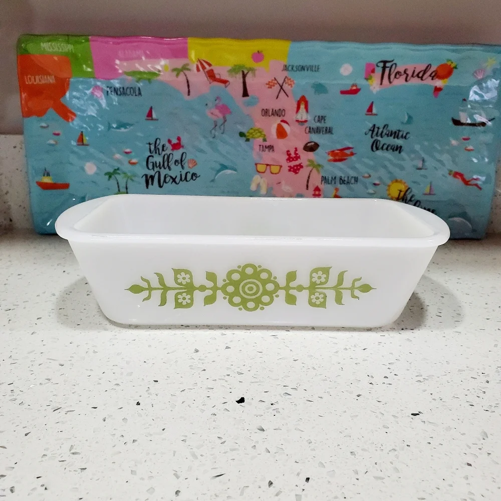 Vintage White and Green Bakeware Dish Floral Design